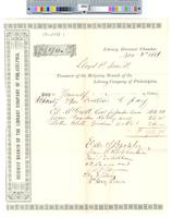 B09F62 - Treasurer's order no. 110 for Ridgway Branch with receipts for coal for janitor's house, kindling wood, and gardener, 1881-10-07-1881-11-03