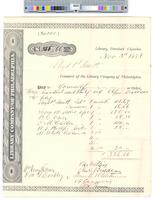 B09F63 - Treasurer's order no. 555 for Library Company with receipts for salaries, 1881-10-08-1881-11-03