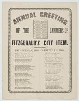 Annual greeting of the carriers of Fitzgerald's city item. Christmas, 1863.--New Year, 1864.