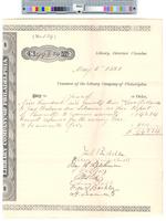B09F29 - Treasurer's order no. 539 for Library Company for balance due librarian and expenses for coming year, 1881-05-05