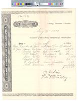 B09F32 - Treasurer's order no. 551 for Library Company with receipts for gardener, coloring wall, repairs, lawn sprinkler, and subscription, 1881-05-16-1881-08-05