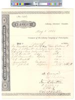 B09F12 - Treasurer's order no. 541 for Library Company with receipts for catalog cards, coal, repairs, and gardener, 1881-01-03-1881-05-05