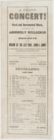 A Grand concert! of vocal and insturmental music, : to be held at the Assembly Buildings for the benefit of the widow of the late Prof. John A. Janke on which occasion a number of ladies and gentlemen will appear, all having in the kindest manner voluntee