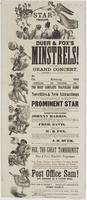 Star troupe. : Duer & Fox's Minstrels! will give a grand concert, under a pavilion capable of holding several hundred people, at [blank] on [blank] evening, [blank] 1863 Admission, [blank] cts. Children, [blank] cts. The most complete traveling band in th