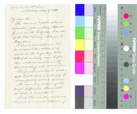 B22F24 - Correspondence from Tho. Hewson Bache regarding glass apparatus and portraits owned by Franklin family, 1881-05-09