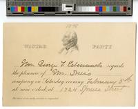Wistar party, [Mr. George F. Edmunds] requests the pleasure of [Mr. Dreer’s] company on Saturday evening [February 5th] at nine o’clock at [1724 Spruce Street] The favor of an early answer is requested. [graphic].