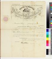 Pennsylvania. SS. In the name & by the authority of the commonwealth of Pennsylvania. David R. Porter, Governor of the said Commonwealth. [Alexander C. Hart of the County] of Philadelphia, Esquire, Greeting: Know that you, the said, [Alexander C. Hart] be