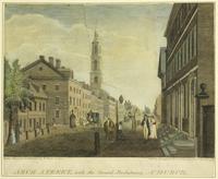 Arch Street, with the Second Presbyterian Church [graphic] / Drawn, Engraved & Published by W. Birch & Son; Sold by R. Campbell & Co. No. 30 Chesnut [sic] St. Philada.