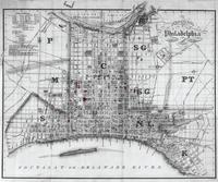 Map derived from locations within "A Guide to the stranger, or Pocket companion for the fancy, : containing a list of the gay houses and ladies of pleasure in the city of brotherly love and sisterly affection."