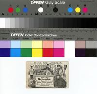 Chas. Richardson, dealer in fine groceries, butter, eggs, flour, lard, fruit & poultry in season, s.e. cor. Belgrade & Crease Sts.,  Philadelphia.  [graphic].