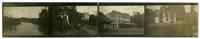 [Four unidentified 35 mm snapshots depicting a view of a river; a gardner; an inn-like building; and a wedding]