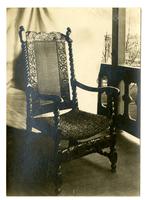 Old Marriott Chair made by Isaac Marriott in 1680. In back porch at Wilmington [graphic].