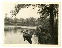 [Canoe on river and man on bank, Browns Mills NJ with Photographic Society] [graphic].