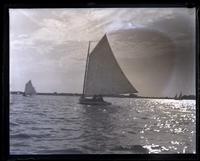 Catboat on [Mana]squan R[iver]. Too slow. Stern view. Dauntless [Manasquan, NJ] [graphic].