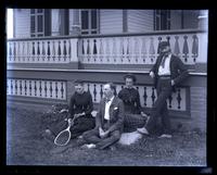 Group on cellar door in front of cottage [Avocado]. Bess, Shober Kimber, Anne Emlen & self. [Sea Girt, NJ] [graphic].