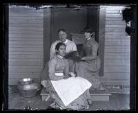 Mary, Matilda & Bertha sitting on kitchen steps under porch, [Avocado, Sea Girt, NJ] [graphic].