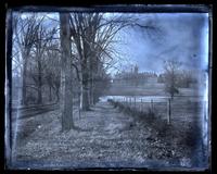Barclay Hall from opposite side of pond, [Haverford College] [graphic].