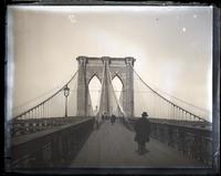 [East Tower of Brooklyn Bridge, from footwalk, Brooklyn side] [graphic].