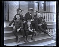 Group in porch steps. Father, Mother, Uncle W[illiam Canby], Harry [Henry Mathews Canby], Marriott C., Bessie & Sam. [Avocado, Sea Girt, NJ] [graphic].