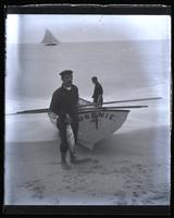 Capt. Tilton of the Eugenie & boat on beach, [Sea Girt, NJ] [graphic].