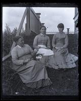 [Mary, Matilda & Bertha sitting] On bank at side of front porch, [Avocado, Sea Girt, NJ] [graphic].