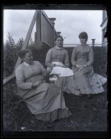 [Mary, Matilda & Bertha sitting] On bank at side of front porch, [Avocado, Sea Girt, NJ] [graphic].