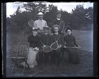 Group on tennis court. Bessie, Miss S. Evans, Is, Will & Dick Morris & self. [Sea Girt, NJ] [graphic].