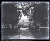 Vista in front of steps of old Westtown building [graphic].