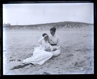 Anne & Mary Emlen sitting on beach, [Sea Girt, NJ] [graphic].