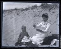 [Miss Baker & her little nephew, Eustace Thomson on beach in Sea Girt, NJ] [graphic].