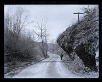 South Valley Hill slate in the Gulf, where the Gulf Road cuts through it. From S[outh] side. [Arthur Jones standing in the road]. [Chester County, Pa.] [graphic].