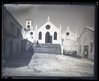 St. Peter's church, St. Georges, [Bermuda], exterior. W.A. French on steps [graphic].