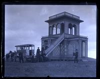Observatory on top of Mt. Jefferson with our party and stage, [Albemarle County, VA] [graphic].