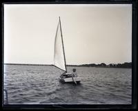 Little Clarry Marsh sailing the "Mary," stern view. [Manasquan, NJ] [graphic].