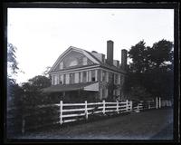 [Old Morris House, Cedar Grove] from E. standing in entrance road. Cos Lydia & "Rowdy" at gate [graphic].