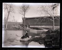 [Bridge]. Mother on a rock in foreground. [French Creek, Pa.] [graphic].