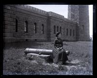 Old cannon in front of [Navesink] lighthouse, [Sandy Hook, NJ]. A[nna] P. S[harpless] on it [graphic].
