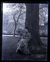 Portrait of Bessie, sitting under elm in centre of yard, [Deshler-Morris House, 5442 Germantown Avenue] [graphic].