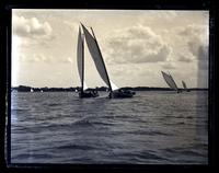 Cat boats "Eleanor" & "Louise" in race on [Mana]squan River. [Manasquan, NJ] [graphic].