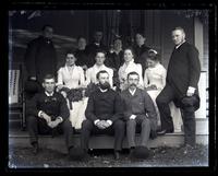 [Group of bridesmaids, groomsmen, &c on porch at Sunnyside after departure of bride & groom, Muncy, PA] [graphic].