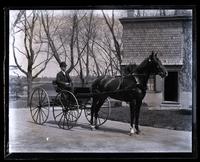 Ed. Strawbridge in buggy at their house, [Germantown] [graphic].