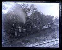 [Engine & train at Hurd, N.J. near Lake Hopatcong. Party on engine] [graphic].