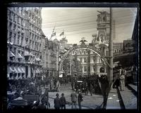 [Broad St. looking N. from Sansom St. on 3rd day of Centennial of our Constitution, showing Arch with coats of arms of states. Constitutional Centennial Celebration, Philadelphia] [graphic].