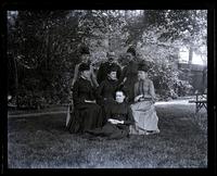 Group under elm [Deshler-Morris House, 5442 Germantown Avenue]. German class. Sallie, Mary & Anne Emlen, Mr. Heins, Jennie Jones, Alice Shipley & Bess [graphic].