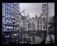 Broad St. looking N. from Sansom St. on 3rd day of Centennial of our Constitution, showing Arch with coats of arms of states. [Constitutional Centennial Celebration, Philadelphia] [graphic].