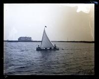 Our boat sailing on pond. Uncle Wm. [Canby], Harry [Henry Matthews Canby] & Aunt Edith [Dillon Canby] on board. Side view. [Sea Girt, NJ] [graphic].