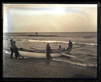 [Capt. David N. Curtis' boat going out over breakers, Sea Girt, NJ] [graphic].