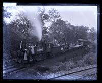 Engine & train at Hurd, N.J. near Lake Hopatcong. Party on engine [graphic].