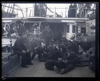 Group of sailors on the "Galina" with a bear and a goat, [Constitutional Centennial Celebration, Philadelphia] [graphic.]