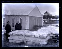 Old tomb at St. Ann[e]'s Church-Southampton. Co[u]s[in]. Morris Perot & father by tomb. [Bermuda] [graphic].